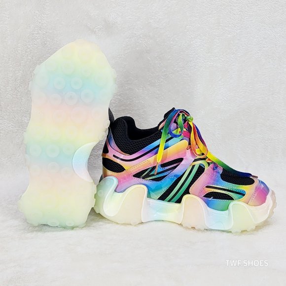 Anthony Wang Alien Rainbow Multi Hidden Wedge Platform Sneakers Octopus Tread - Picture 11 of 14